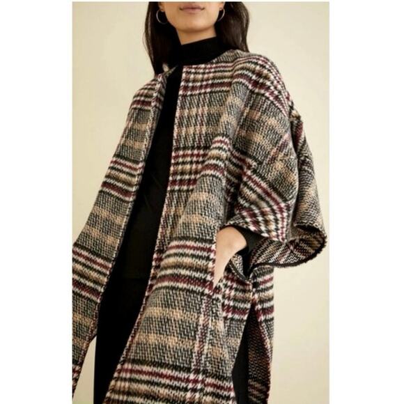 Anthropologie Eva Franco Plaid Wool Blend Kimono Coat Wrap Jacket xs/sm - Picture 1 of 6